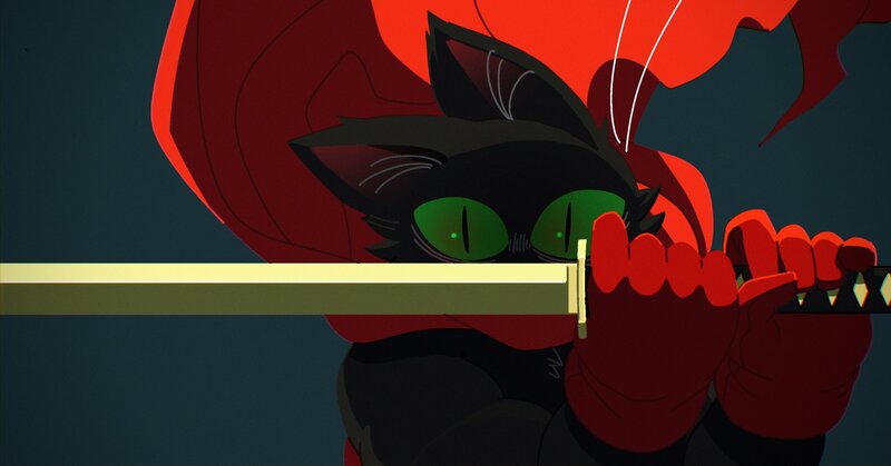Black Cat Holding Sword
