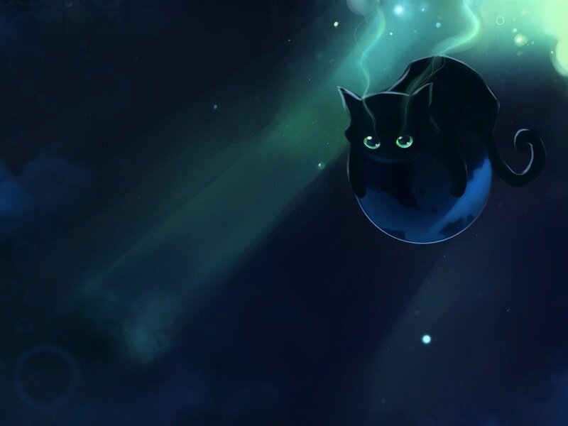 Black Cat in Bubble — Blue