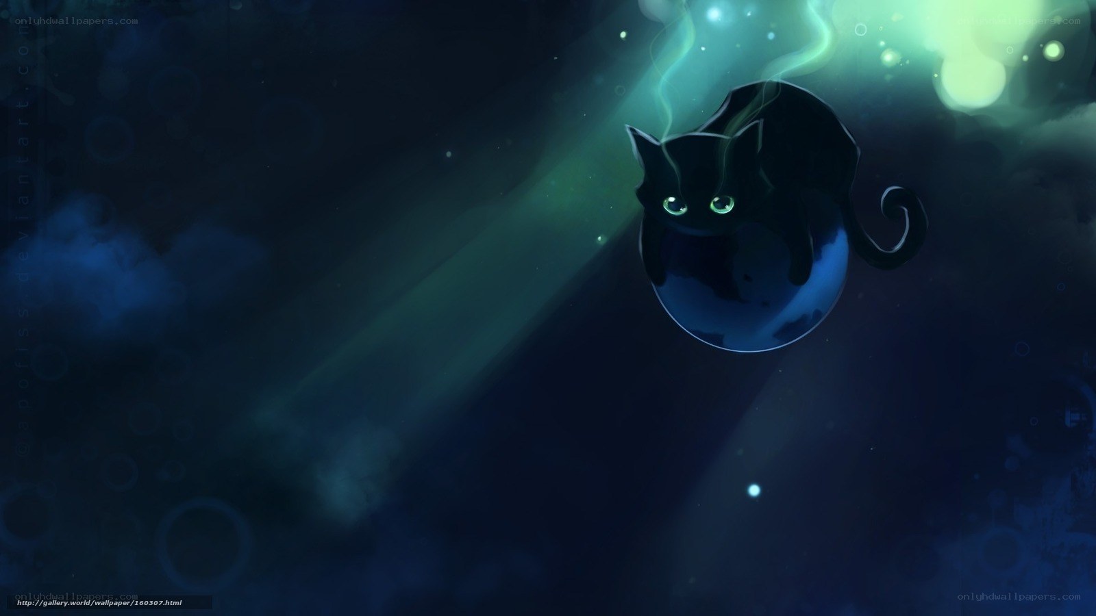 black cat in glowing bubble