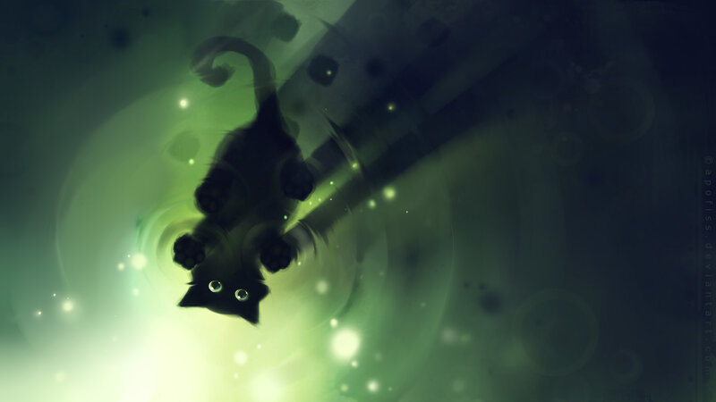 black cat in green light