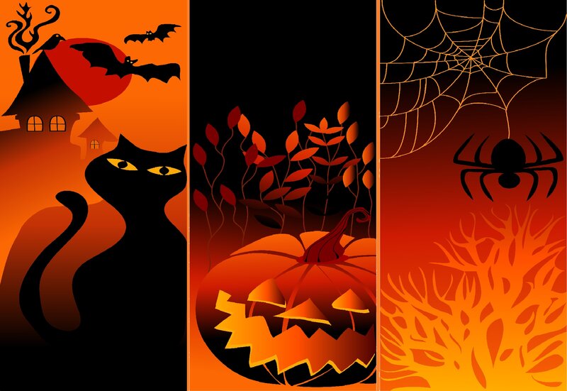 Black Cat in Halloween Scene