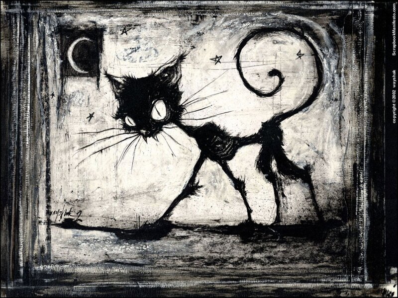 Black Cat in Moonlight — Dark, Night, Illustration