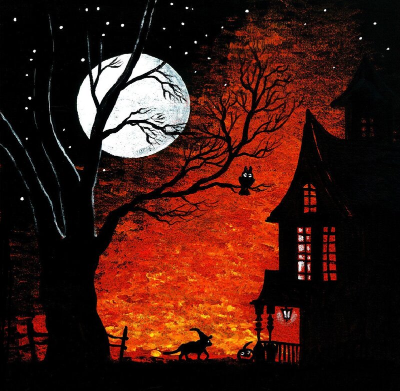Black Cat in Moonlight — Spooky, Night