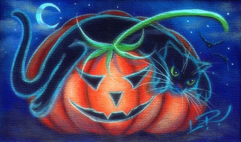 Black Cat in Pumpkin — Blue, Spooky