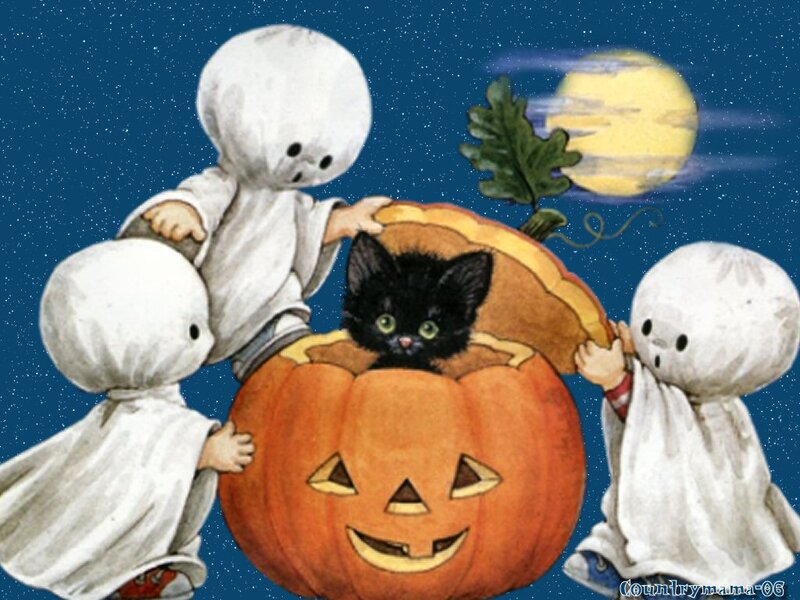 Black Cat in Pumpkin — Blue