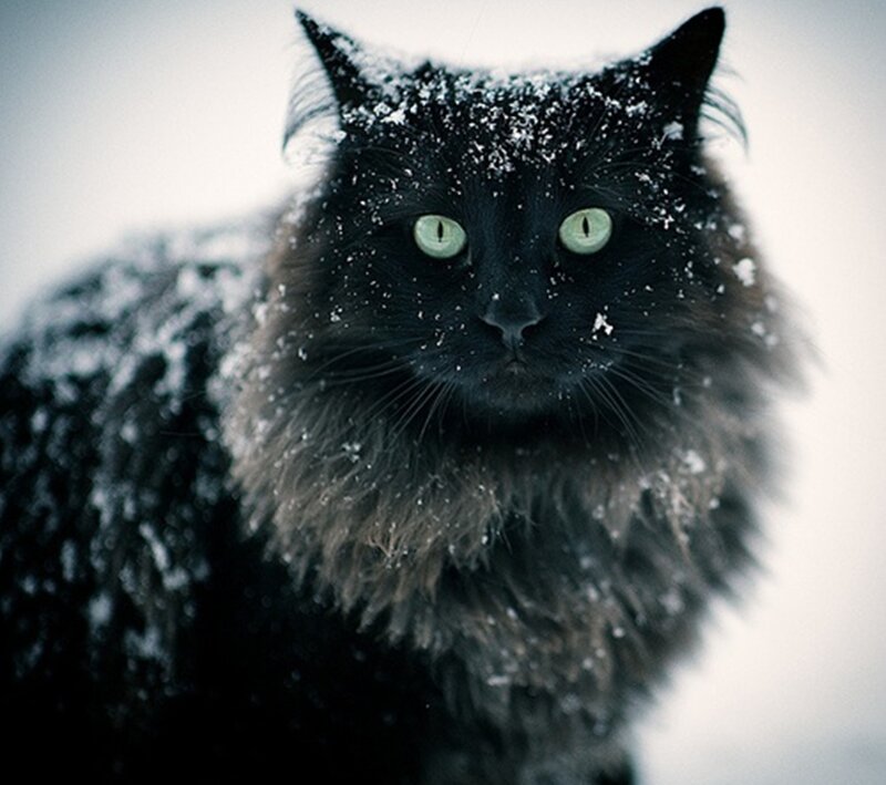 Black Cat in Snow — Cold