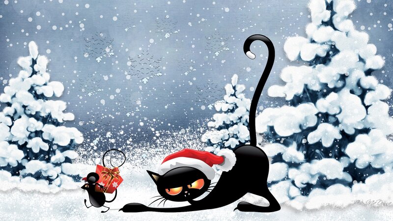 Black Cat in Snow — Festive