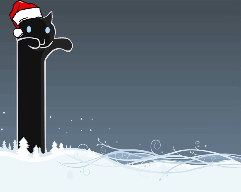 Black Cat in Snow — Festive, Winter, Digital Art