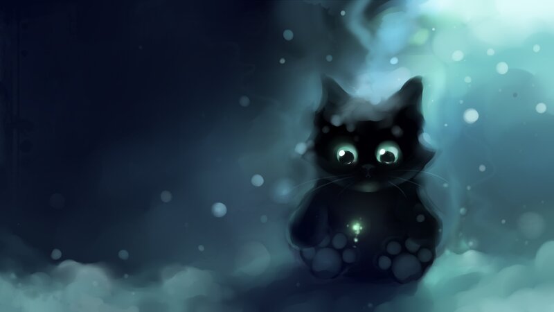 Black Cat in Snow — Mysterious, Night, Digital Art