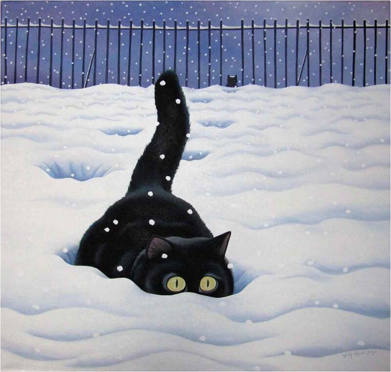 Black Cat in Snow — White, Calm