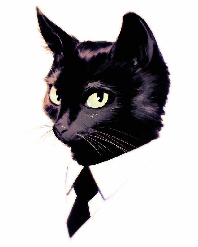 Black Cat in Tie — Serious