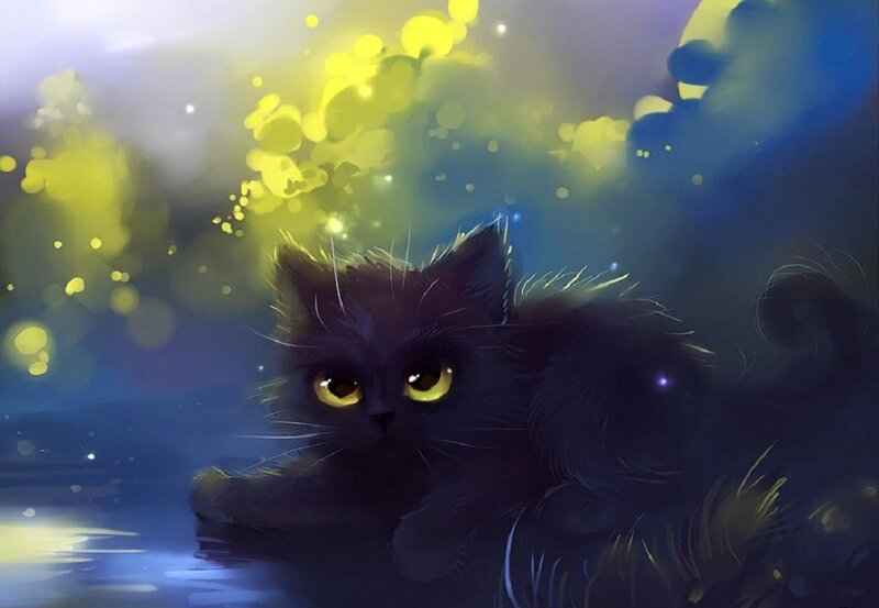 Black Cat in Water — Blue