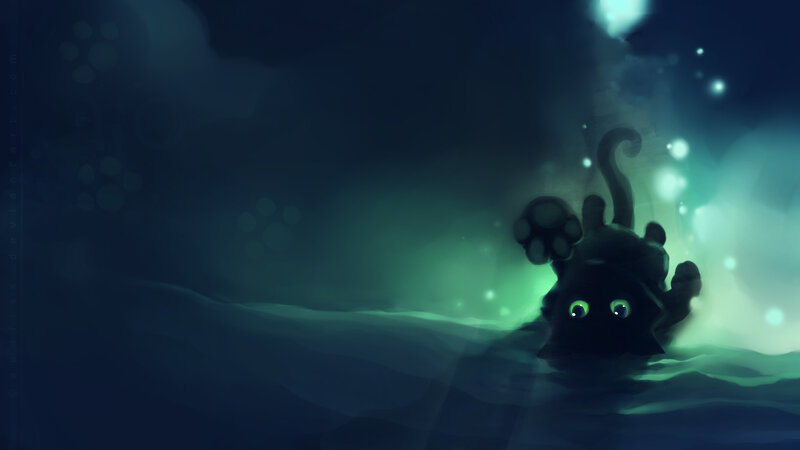 Black Cat in Water — Dark Blue