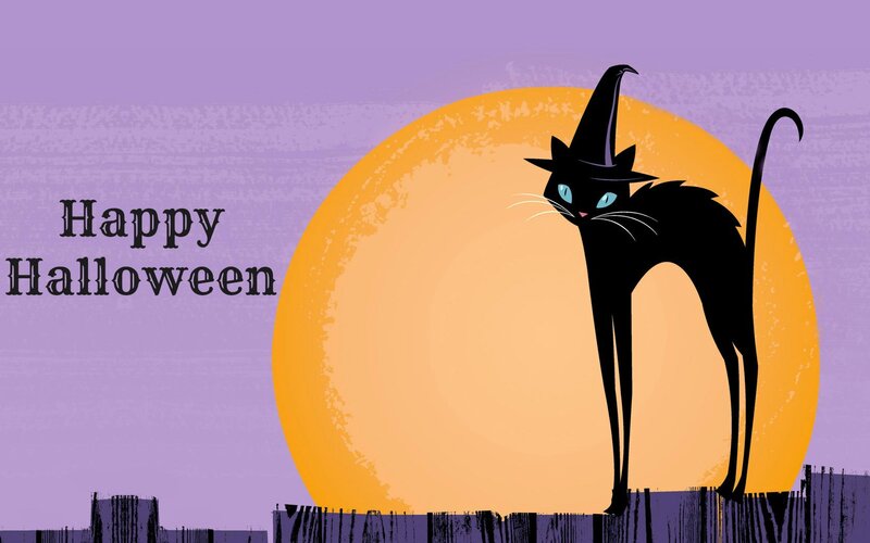 Black Cat in Witch Hat — Purple, Spooky