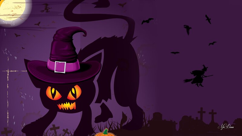 Black Cat in Witch Hat — Purple