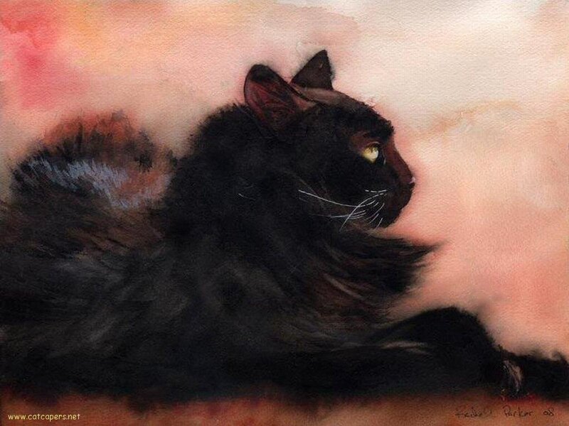 Black Cat Lying Down — Calm, Painting