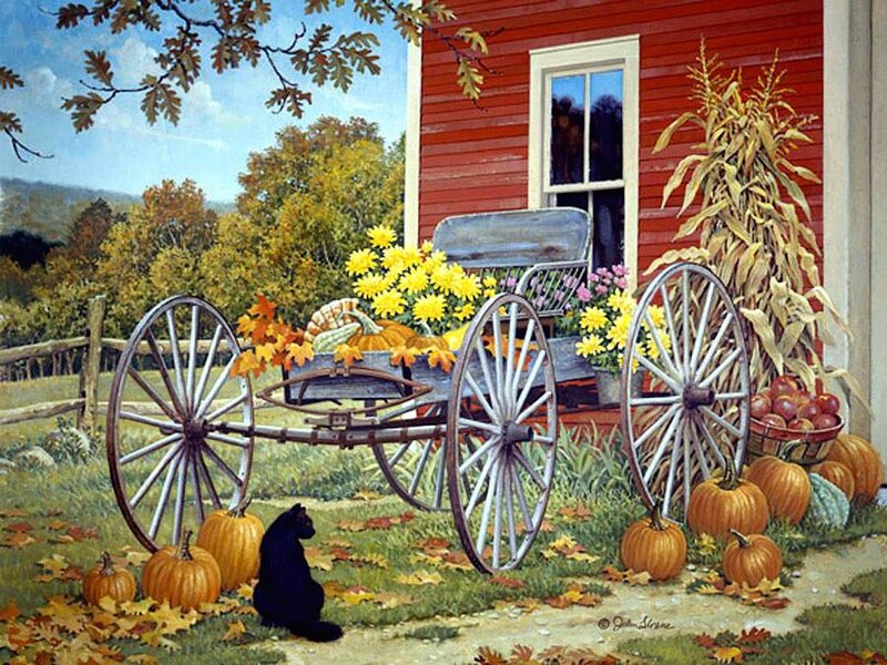 Black Cat Near Wagon — Red