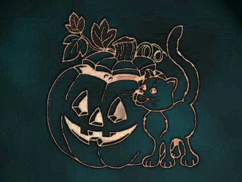 Black Cat Next to Pumpkin — Green