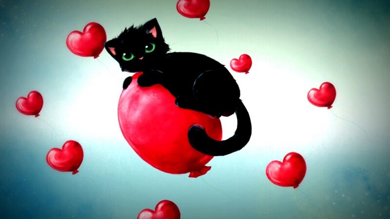 Black Cat on Balloon — Red
