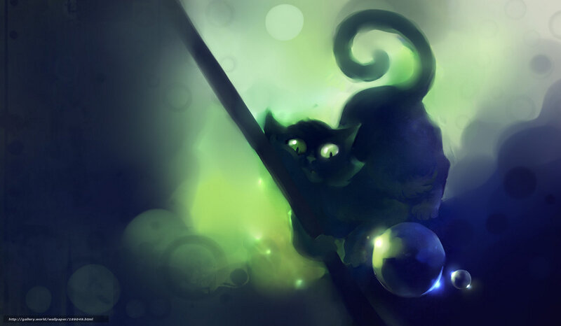 Black Cat on Branch — Green