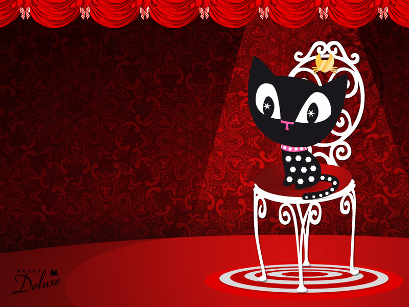 Black Cat on Chair — Red