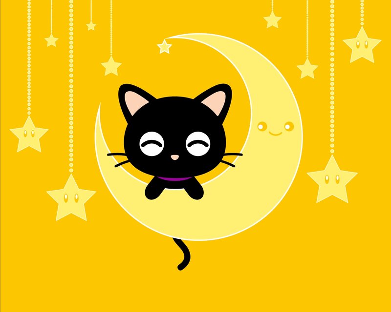 Black Cat on Crescent Moon