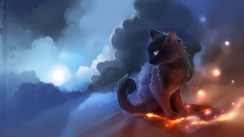 Black Cat on Glowing Surface — Blue