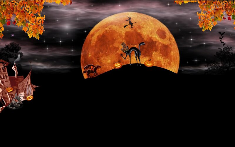 Black Cat on Hill — Orange, Spooky