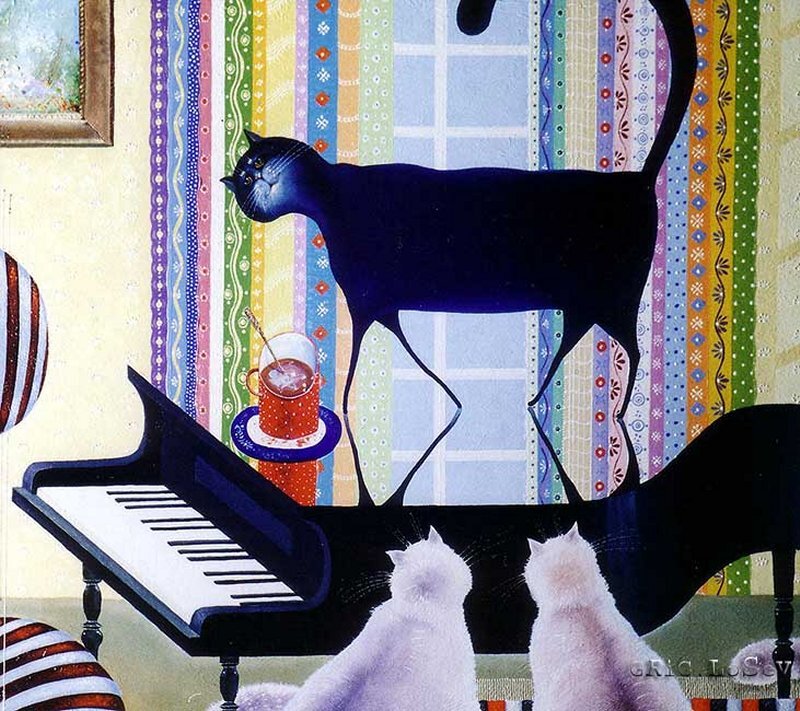 Black Cat on Piano