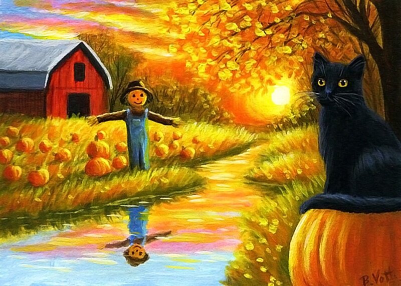 Black Cat on Pumpkin — Orange, Serene