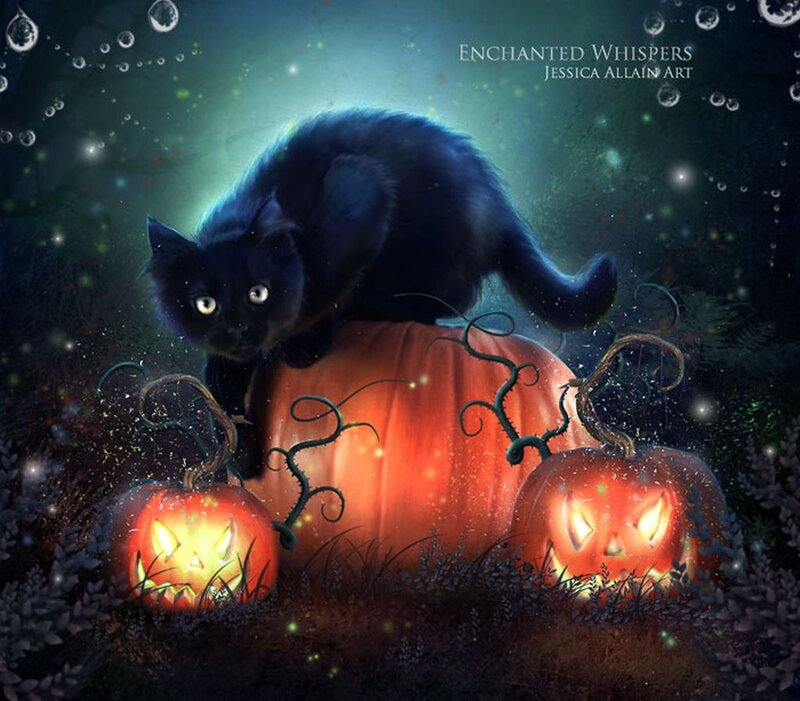 Black Cat on Pumpkins — Magical