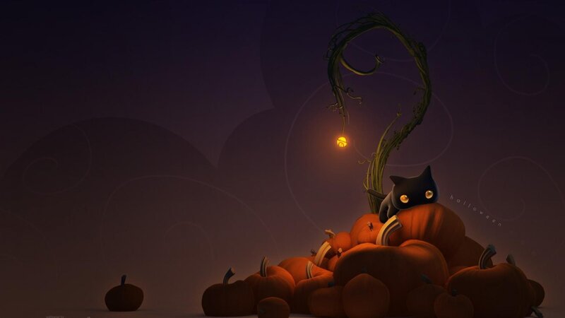 Black Cat on Pumpkins — Purple