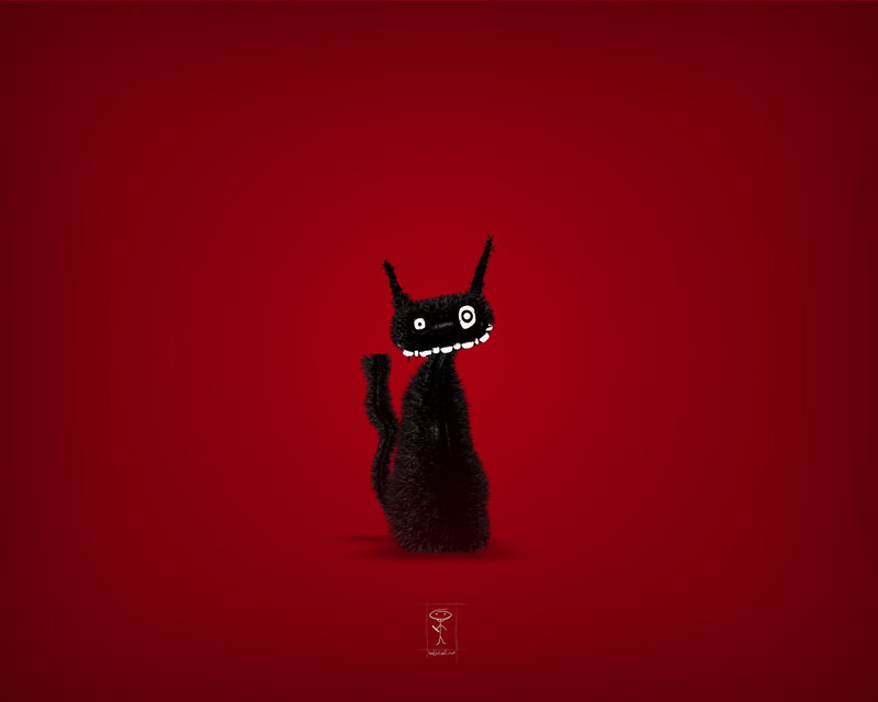 Black cat on red background
