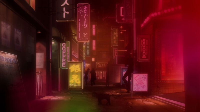 Black Cat on Street — Red
