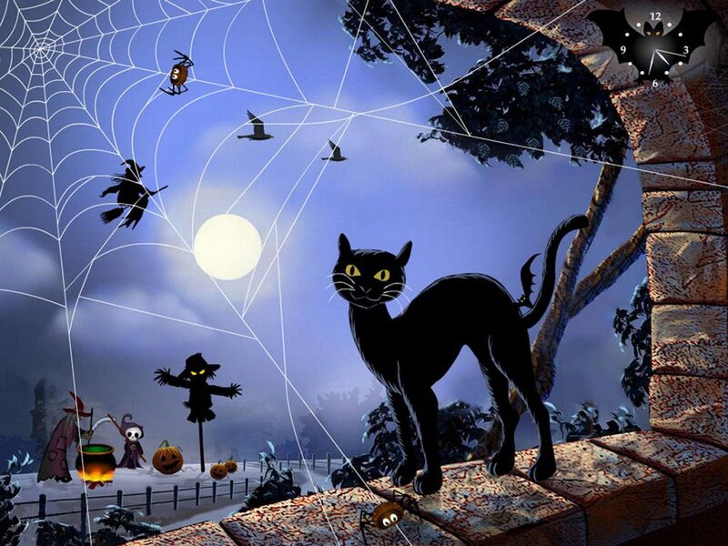 Black Cat on Wall — Spooky