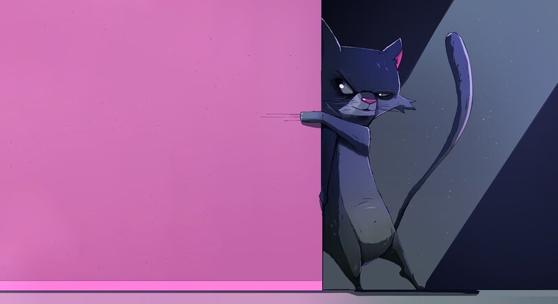 Black Cat Peeking — Pink