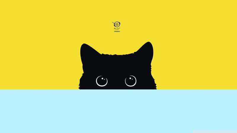 Black Cat Peeking — Yellow, Playful