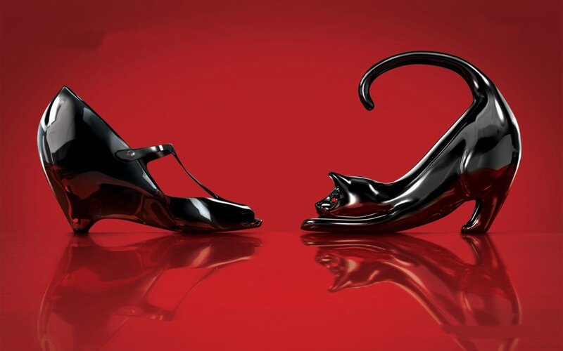 Black cat-shaped high heels