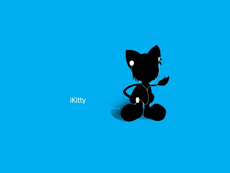 Black Cat Silhouette — Blue, Calm, Minimalist, Earbuds