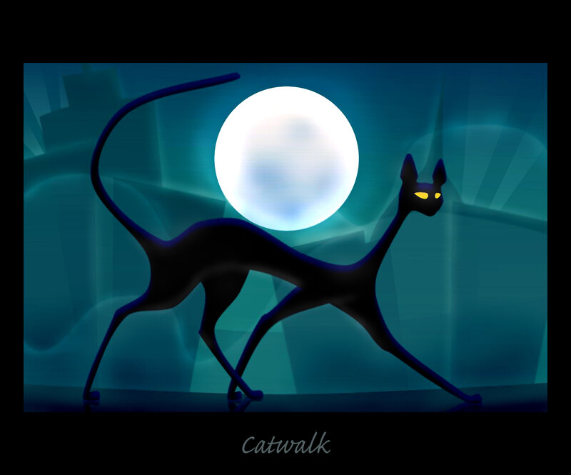 Black Cat Silhouette — Blue, Dramatic