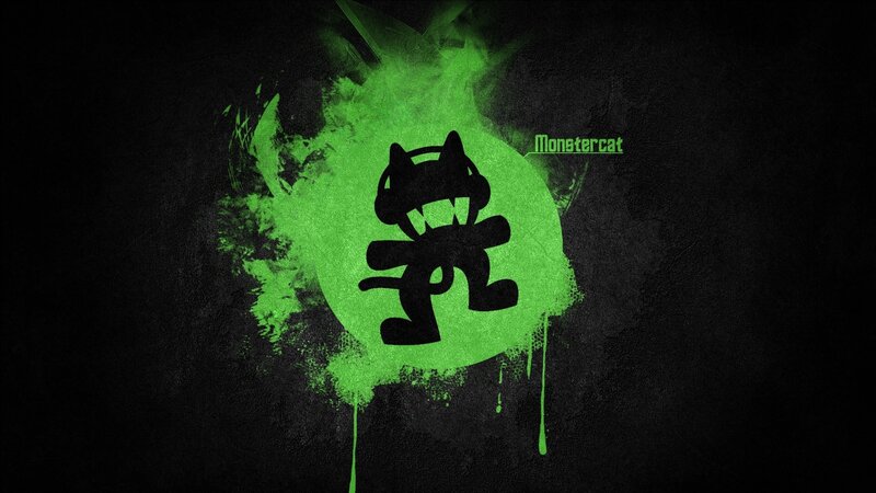 Black Cat Silhouette — Dark, Digital Art, Green Splatter, Text