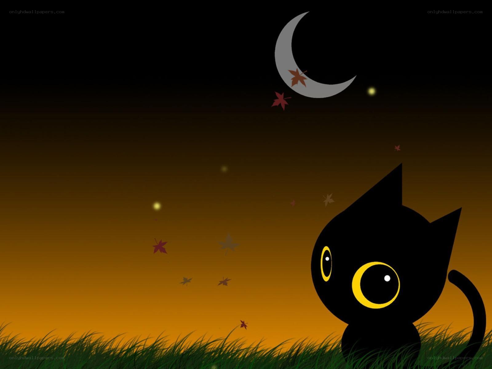 Black cat under the moon