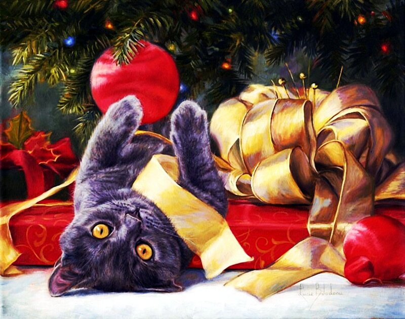 Black Cat under Tree — Red