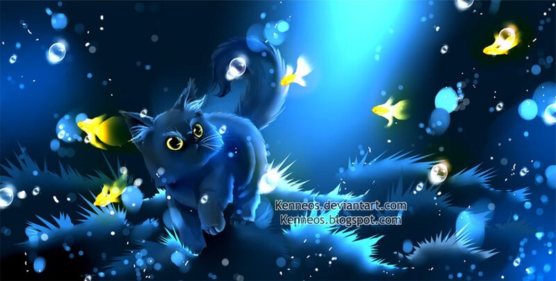 Black Cat Underwater — Blue, Dreamy