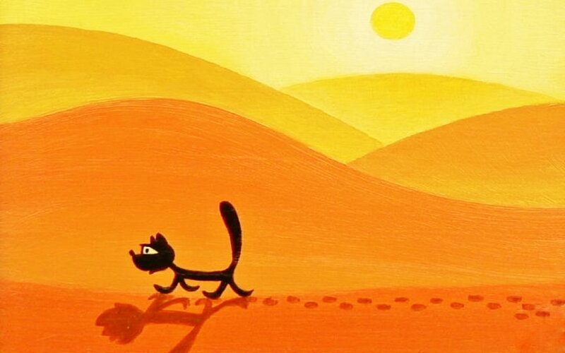 Black Cat Walking — Yellow