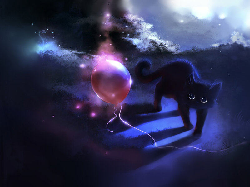 Black Cat with Balloon