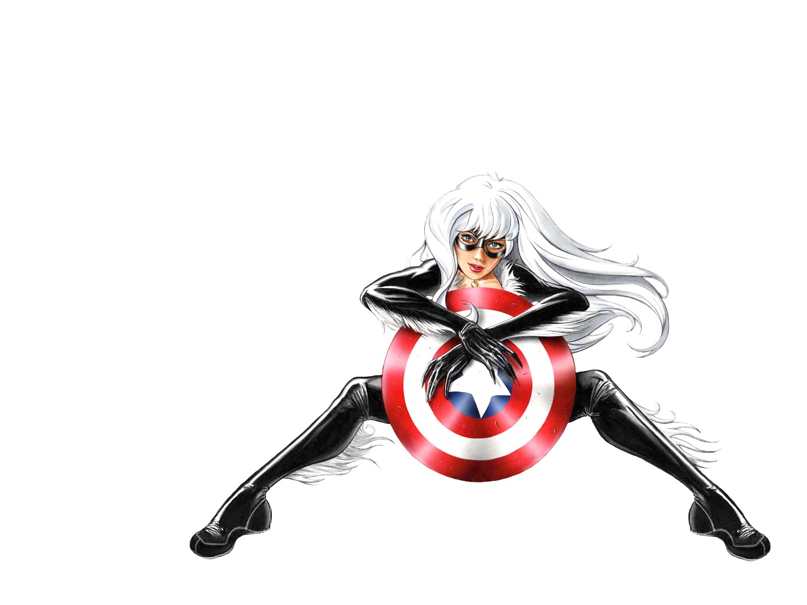 Black Cat with Captain America's shield