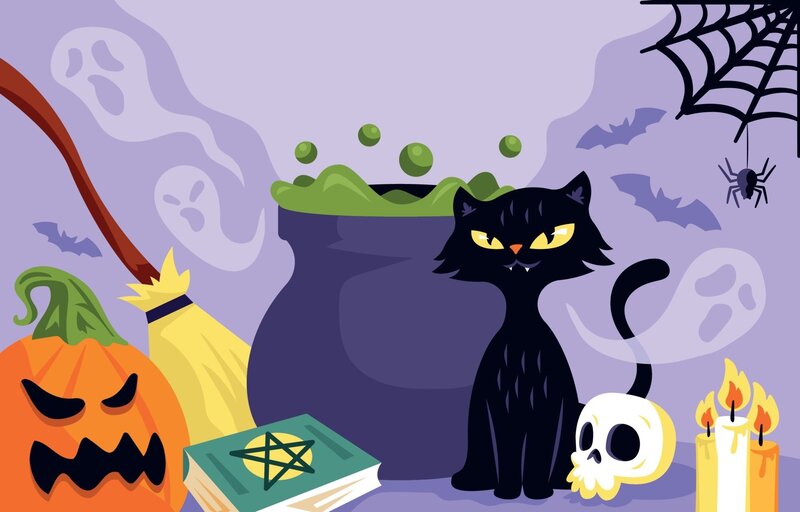 Black Cat with Cauldron