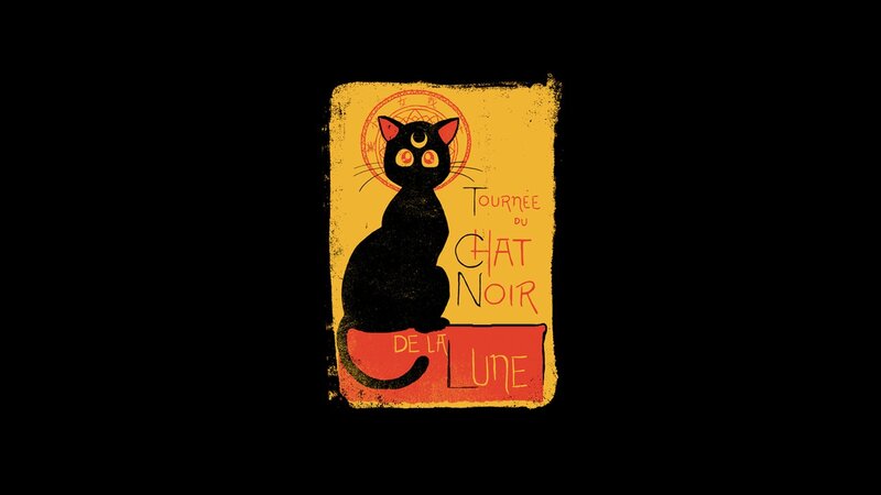Black Cat with Crescent Moon — Yellow