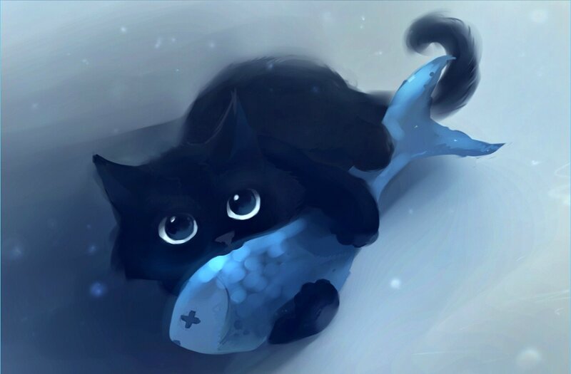 Black Cat with Fish Toy